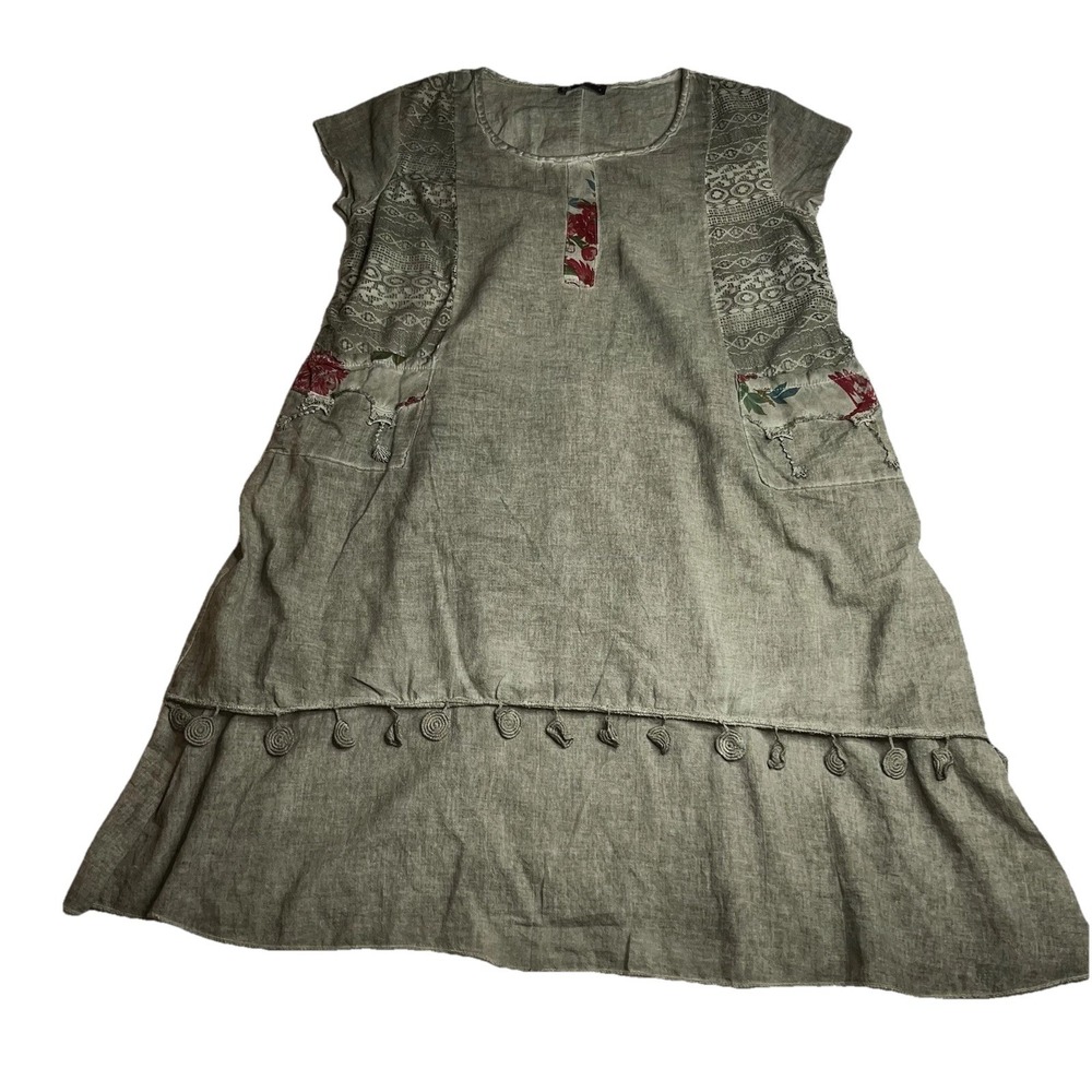 Milagro Lightweight Dress Women's 4 Olive Green Fabric Detail Trim Comfort Boho